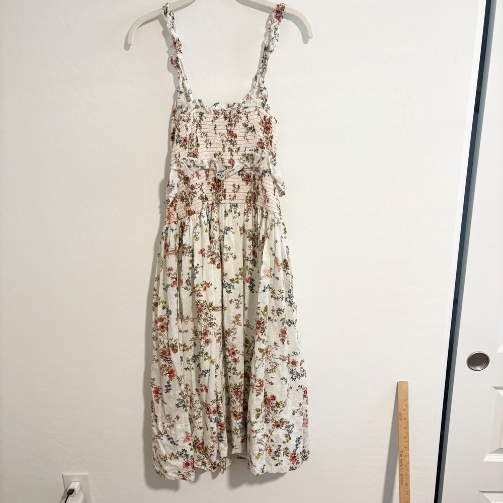 Anthropologie Floral Smocked Midi Dress White Orange Embroidery XS - Picture 6 of 6